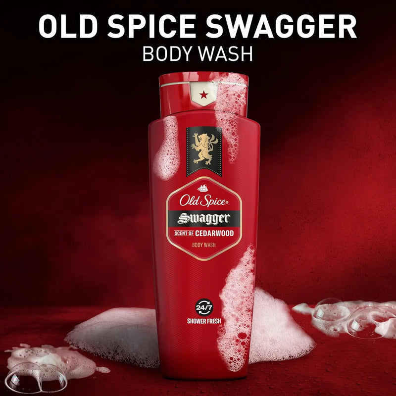 Old Spice Body Wash for Men, 24/7 Shower Fresh with Lasting Scent, Red Collection, Swagger with Cedarwood Scent, 24 fl oz (Pack of 2) Infinity Warehouse