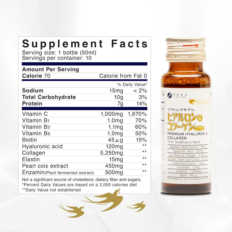 FINE JAPAN Liquid Collagen Supplement with Swallows Nest Best Hyaluron Collagen for Women, Promotes Healthy Aging, Reduces Skin Sagging, Erases Wrinkles, Nourishes Hair & Nail Cuticles - 17.00 Fl Oz Infinity Warehouse