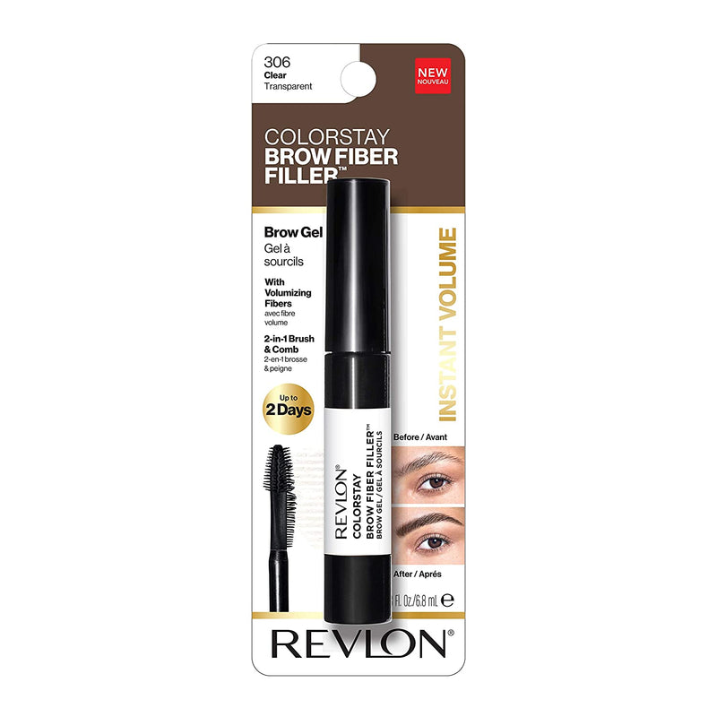 REVLON ColorStay Brow Fiber Filler, Longwearing & Volumizing Waterproof Eyebrow Gel, 306 Clear, 0.23 fl. oz. REVLON Store