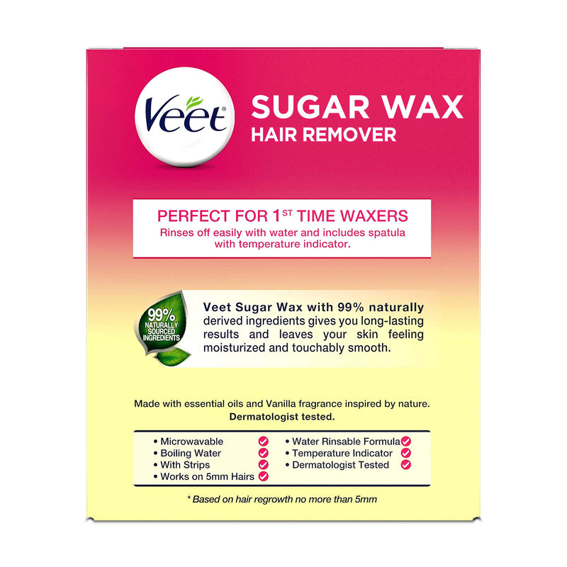 Veet Sugar Wax Hair Remover - Contains 12 Fabric Strips & 1 Spatula with a Temperature Indicator (Pack of 3) Veet