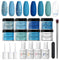 Dip Powder Nail Kit Starter, AZUREBEAUTY 8 Colors Cyan Greenish Blue Glitter Acrylic Dipping Powder System Essential Kit for French Nail Manicure Nail Art Set Salon DIY Home, No Nail Lamp Needed AZUREBEAUTY