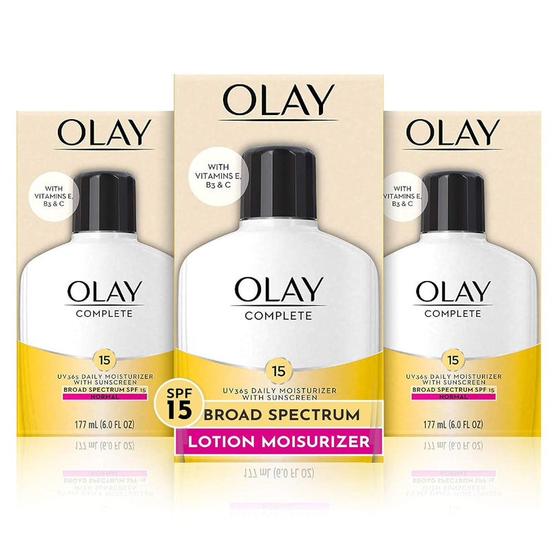 Olay Face Moisturizer, Complete with Sunscreen SPF 15, Daily Facial Lotion for Normal Skin, Lightweight Hydrating Broad Spectrum Sun Protection - Vitamin C, E, and Niacinamide - 6 Oz 2 Pack Infinity Warehouse