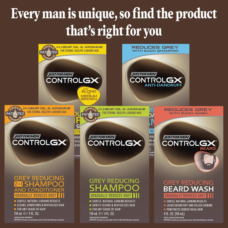 Just for Men Control GX Grey Reducing Shampoo for Lighter Shades of Hair, Blonde to Medium Brown, Gradual Hair Color, 4 Fl Oz - Pack of 3 (Packaging May Vary) Just for Men
