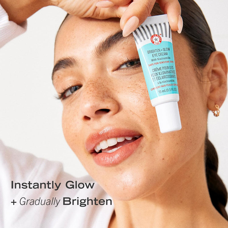 First Aid Beauty - Brighten + Glow Eye Cream with Niacinamide, Gives Skin an Instant Glow and Hydrates to Gradually Brighten & Help Reduce Appearance of Dark Circles, Safe for Sensitive Skin, 0.5 oz Infinity Warehouse
