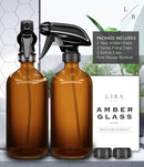 LiBa Amber Glass Spray Bottles 2 Pack, 16 oz Refillable Empty Spray Bottle for Cleaning, Essential Oils, Hair, Plants, Adjustable Nozzle for Squirt and Mist, Bleach/Vinegar/Rubbing Alcohol Safe LiBa