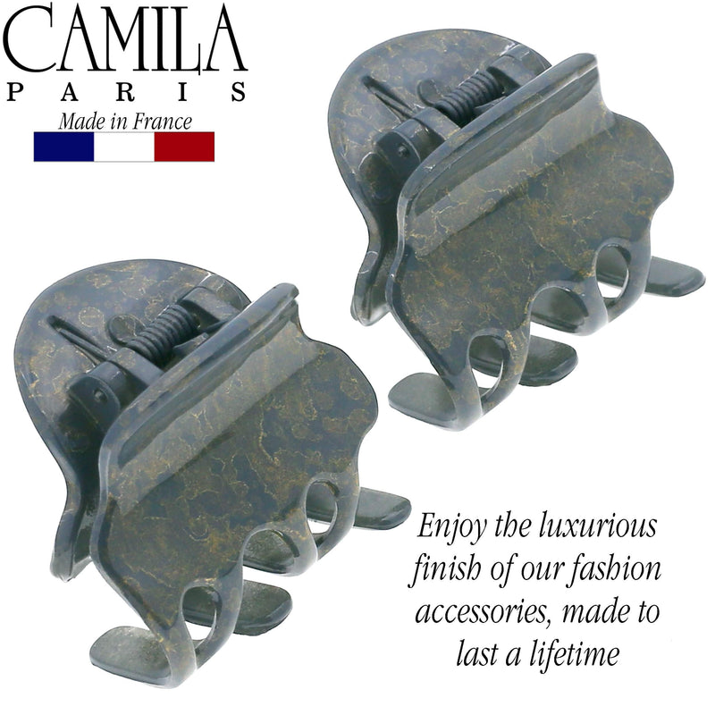 Camila Paris CP3087 French Hair Clip for Women, Set of 2 Small Gray Girls Hair Claw Clips Fashion Durable Hair Accessories for Women, Luxury Ladies Strong Hold No Slip Grip Clamp, Made in France Camila
