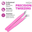 SIVOTE Lash Tweezers for Eyelash Extensions, Hand Calibrated Straight & Curved Tip, Pack of 2, Pink SIVOTE