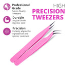 SIVOTE Lash Tweezers for Eyelash Extensions, Hand Calibrated Straight & Curved Tip, Pack of 2, Pink SIVOTE