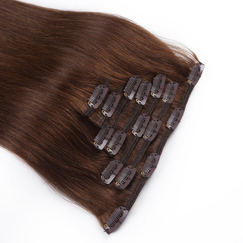 20 inches Clip in Hair Extensions Remy Human Hair - 7pcs 120g Silky Straight Thick 100% Real Medium Brown Human Hairpieces Clip on for Women Beauty (20inch-120g, 4