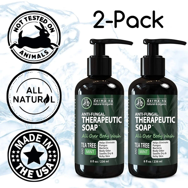 Antifungal Antibacterial Soap & Body Wash - Natural Fungal Treatment with Tea Tree Oil for Jock Itch, Athletes Foot, Body Odor, Nail Fungus, Ringworm, Eczema & Back Acne - For Men and Women - 2 Pack Derma-nu Miracle Skin Remedies Store