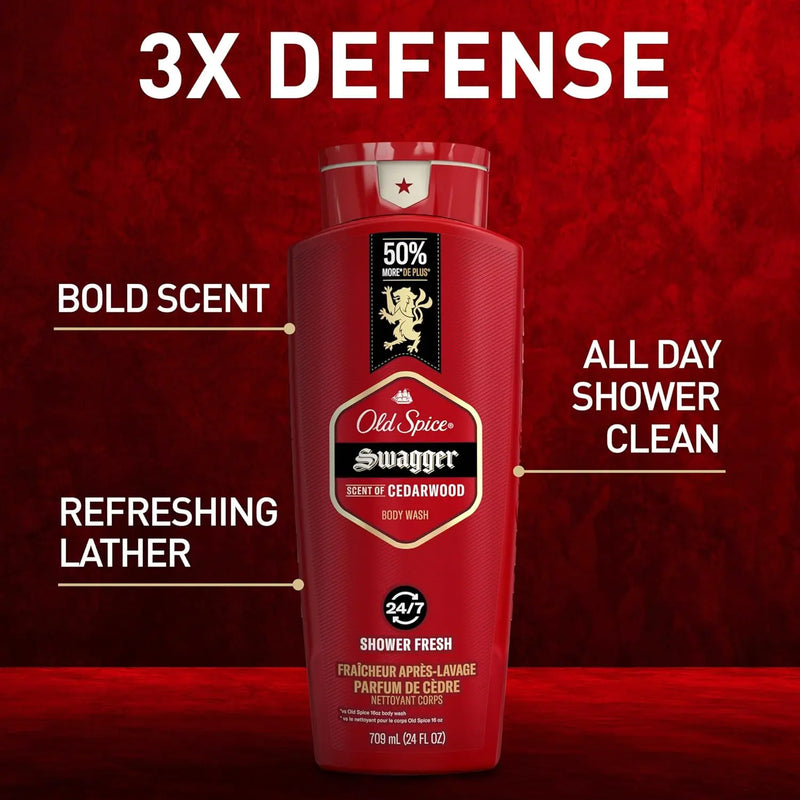 Old Spice Body Wash for Men, 24/7 Shower Fresh with Lasting Scent, Red Collection, Swagger with Cedarwood Scent, 24 fl oz (Pack of 2) Infinity Warehouse