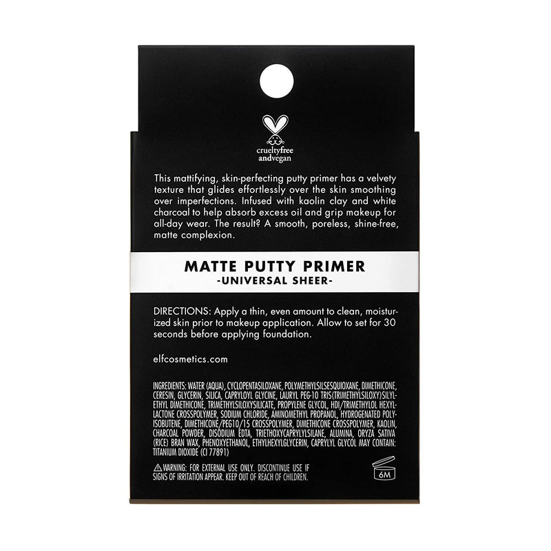e.l.f, Matte Putty Primer, Skin Perfecting, Lightweight, Oil-free formula, Mattifies, Absorbs Excess Oil, Fills in Pores and Fine Lines, Soft, Matte Finish, All-Day Wear, 0.74 Oz e.l.f.
