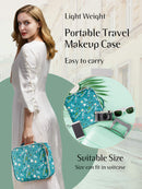 Joligrace Makeup Travel Bag Organizer for Women Cute Cosmetic Storage Train Case Portable Big Large Capacity with Extra Pouch for Make-Up Brush Toiletry Jewelry Green Forrest Print Joligrace