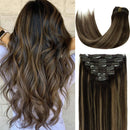 Lacer New Version Thick Hair Extensions Clip in Human Hair Silky Straight Dark Brown to Medium Brown Highlight Dark Brown R