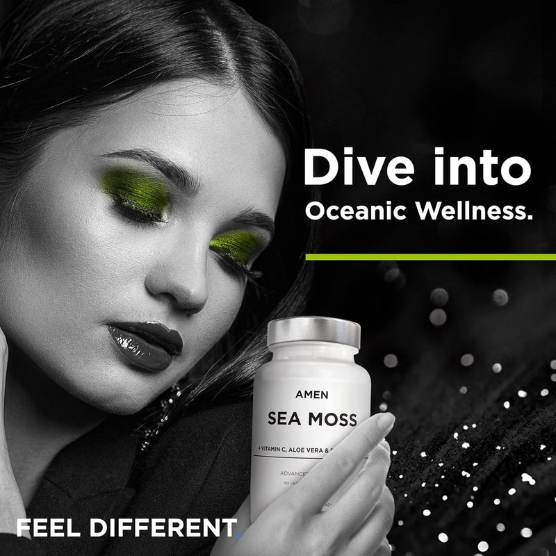 Amen Sea Moss Supplement - 1000mg Organic Irish Sea Moss, Bladderwrack, Burdock - Vitamin C, Aloe Vera, Black Pepper - Seaweed Superfood, Vitamins, Minerals, and Antioxidants - Non-GMO - 90 Capsules Infinity Warehouse