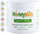Manuka Honey Cream Face Moisturizer and Body Lotion - Eczema Honey Organic Moisturizing Cream - Dry Itchy Sensitive Skin - Face Lotion for Redness Eczema and Rosacea - Coconut Mango Scent (4oz) Honeyskin