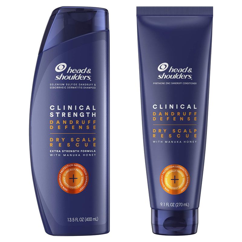 Head & Shoulders Clinical Strength Dandruff Shampoo and Conditioner, Dry Scalp Rescue with Manuka Honey, 13.5 Oz, 9.1 Oz - New Formula Head & Shoulders