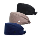 QBA Adjustable Working Cap with Button, Cotton Working Hat Sweatband, Elastic Bandage Tie Back Hats for Women & Men, One Size (Black + Deep Blue + Khaki) QBA