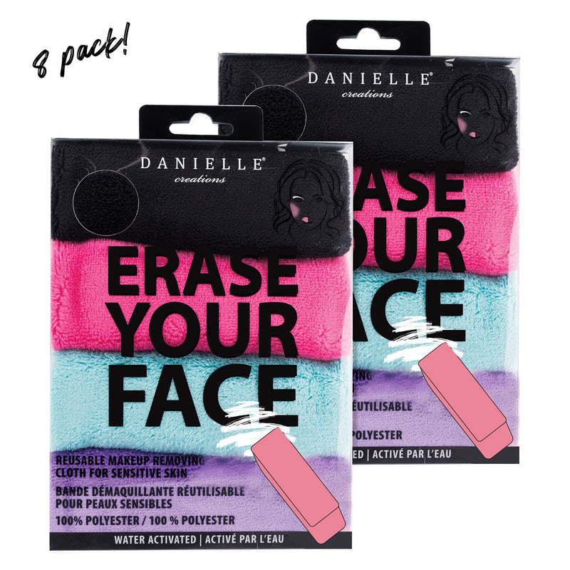 ERASE YOUR FACE Erase Your Face Make Up Removing Cloths, black, blue, pink, purple, 2 pack (count of 8) ERASE YOUR FACE