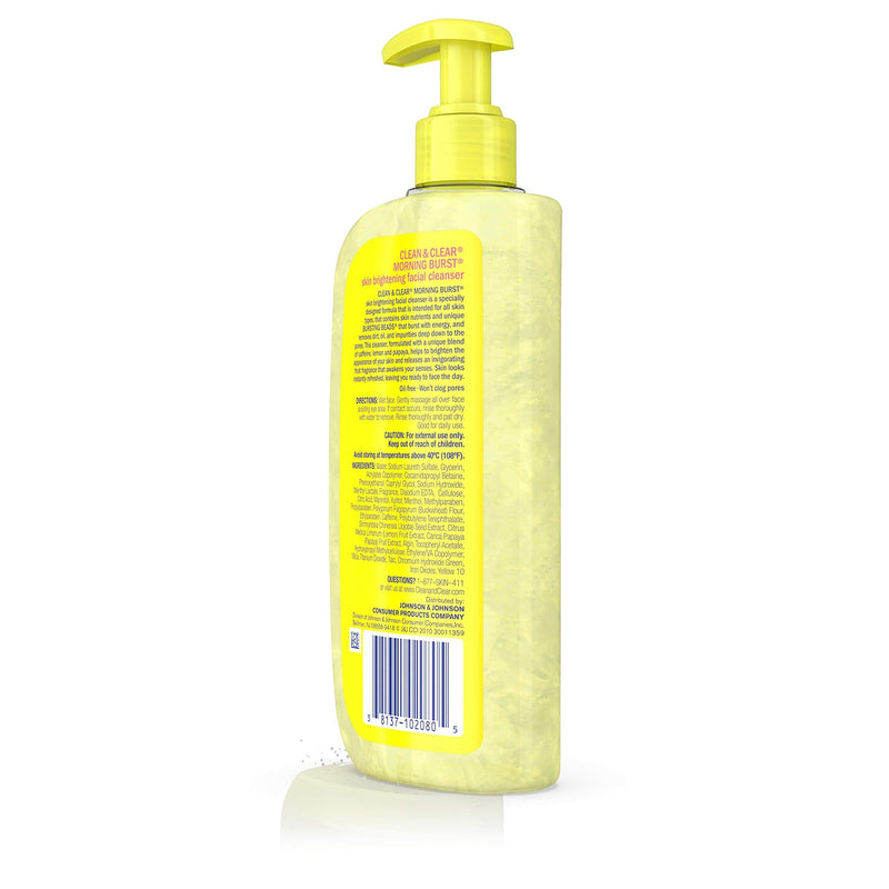 Clean & Clear Morning Burst Skin Brightening Facial Cleanser with Caffeine, Lemon & Papaya, Gentle Daily Citrus Face Wash for All Skin Types, Oil-Free & Non-Comedogenic, 8 fl. oz Clean & Clear