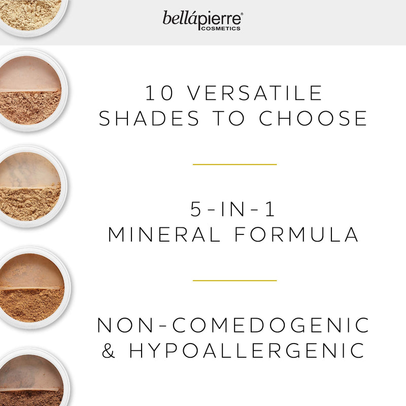 bellapierre Mineral Foundation SPF 15 Loose Finishing Powder | All-Natural Vegan & Cruelty Free Full Coverage Concealer | Hypoallergenic & Safe for All Skin Types | Oil & Talc Free - 0.32 Oz Nutmeg bellapierre