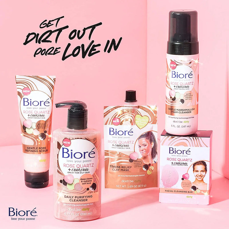 Bioré Rose Quartz + Charcoal Daily Face Wash, Oil Free Facial Cleanser Energizes Skin, Dermatologist Tested and Cruelty Free, 6.77 Ounces Bioré Store