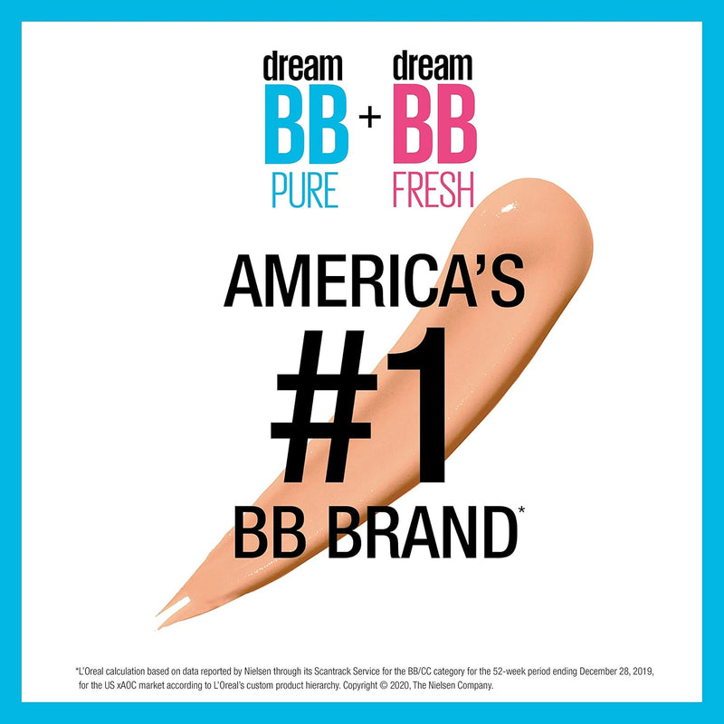 Maybelline Dream Pure Skin Clearing BB Cream, 8-in-1 Skin Perfecting Beauty Balm With 2% Salicylic Acid, Sheer Tint Coverage, Oil-Free, Light/Medium, 1 Count Infinity Warehouse