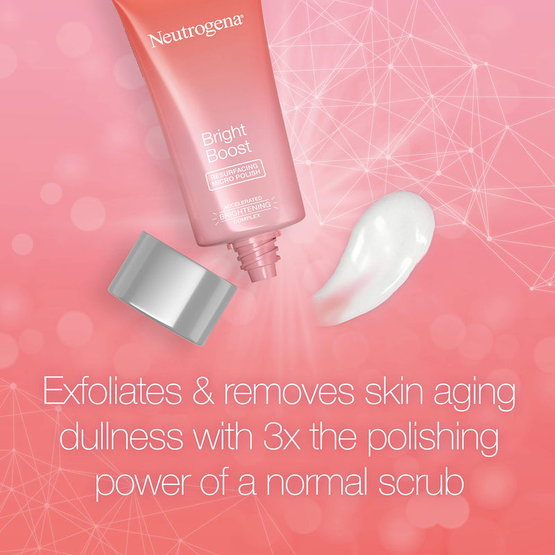 Neutrogena Bright Boost Resurfacing Facial Exfoliator with Glycolic and Mandelic AHAs Gentle Skin Resurfacing Face Cleanser for Bright Smooth Skin, Micro Polish, 2.6 Fl Oz Neutrogena