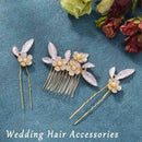 Aukmla Flower Bride Wedding Hair Comb with Hair Pins Gold Leaf Bridal Hair Piece Crystal Hair Jewelry Pearl Hair Accessories for Women and Girls (Pack of 3) Aukmla