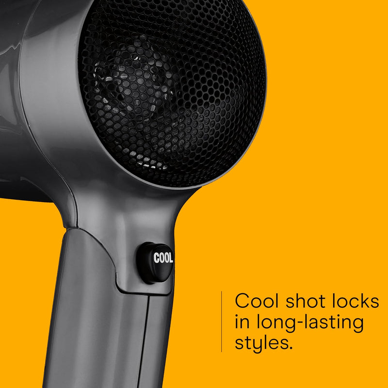 Conair Travel Hair Dryer with Dual Voltage, 1875W Compact Blow Dryer with Folding Handle, Gray Infinity Warehouse