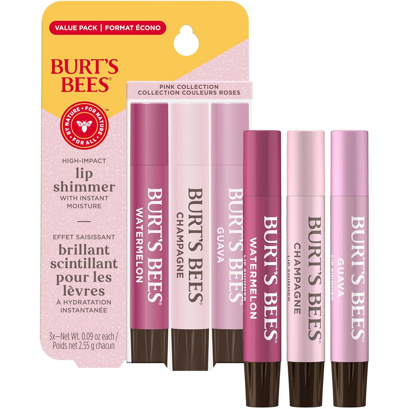 Burt's Bees Lip Shimmer Pink Collection, Tinted Lip Balm Stick, Moisturizing for All Day Hydration with Natural Glowy Pigmented Finish & Buildable Color, 3 Shades; Value Pack, 3 Tubes x 0.09 Oz Infinity Warehouse
