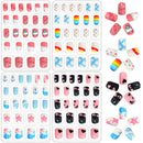 96 Pcs Kids Fake Nails Press on Nails for Girls Pre-glue Full Cover Short False Nails Children Nails Lovely Gift for Children(Refreshing and Cute) JANYUN