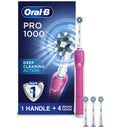 Oral-B Pro 1000 CrossAction Electric Toothbrush, Pink, Powered by Braun with 3 Replacement Brush Heads Oral-B