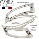 Camila Paris GA252 2.5 Inch Square Hair Barrette Clip Metal Silver, French Hair Accessories for Women, Handmade with Swarovski Crystals Stones. Styling Girls Hair Ornaments. Made in France Camila