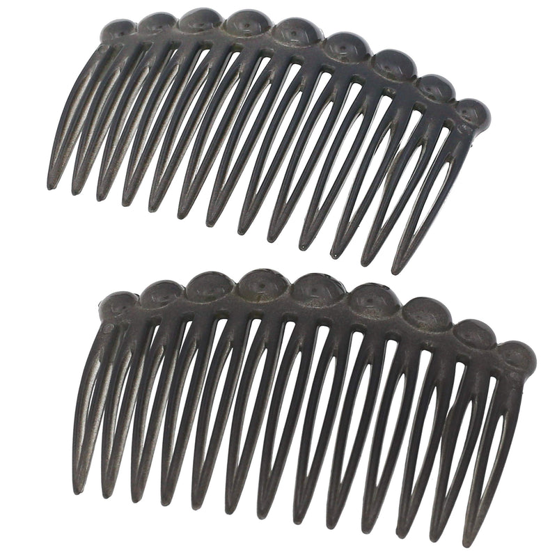 Camila Paris CP3034 French Hair Side Comb, 2 Pack Small Rounded, Gray Flexible Durable Cellulose Hair Combs, Strong Hold Hair Clips for Women, No Slip Styling Girls Hair Accessories Made in France Camila