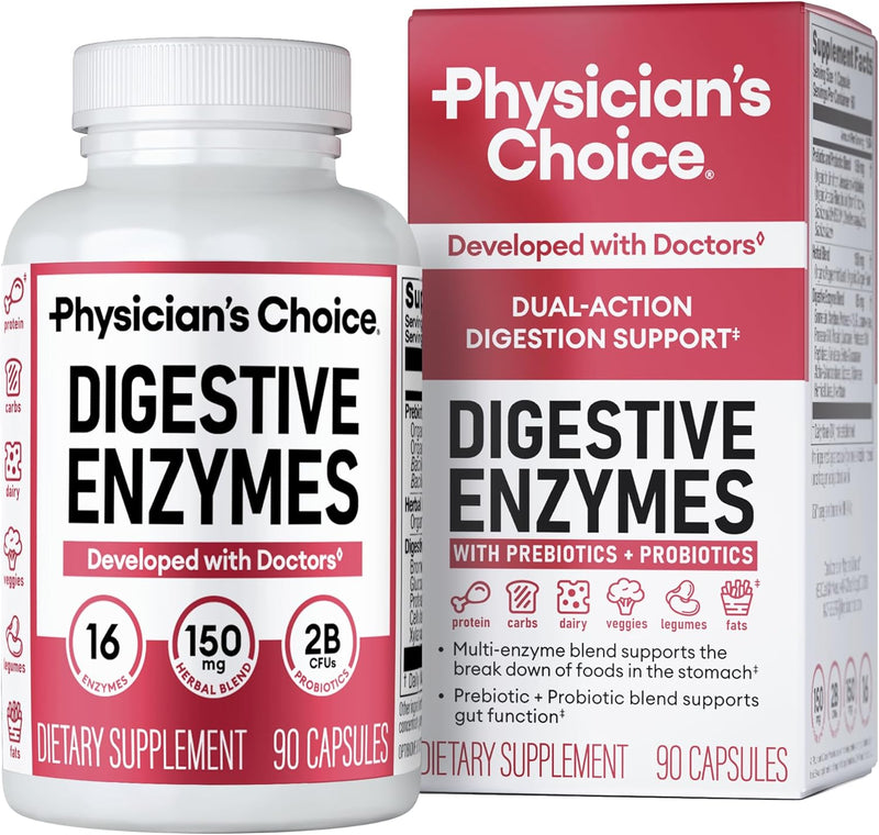 Physician's CHOICE Digestive Enzymes - Multi Enzymes, Organic Prebiotics & Probiotics for Digestive Health & Gut Health - Meal Time Discomfort Relief & Bloating - Dual Action Approach - 60 CT Infinity Warehouse