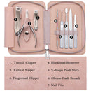FAMILIFE Manicure Set, 8 in 1 Professional L13 Manicure Kit Nail Clipper Set Stainless Steel Pedicure Tools Kit Portable Grooming Kit with Pink Leather Travel Case for Women Girl FAMILIFE
