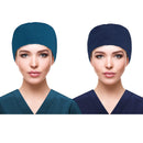 QBA Adjustable Working Cap with Button, 2 PCS, Cotton Working Hat Sweatband, Elastic Bandage Tie Back Hats for Women & Men, One Size (Navy + Teal) QBA