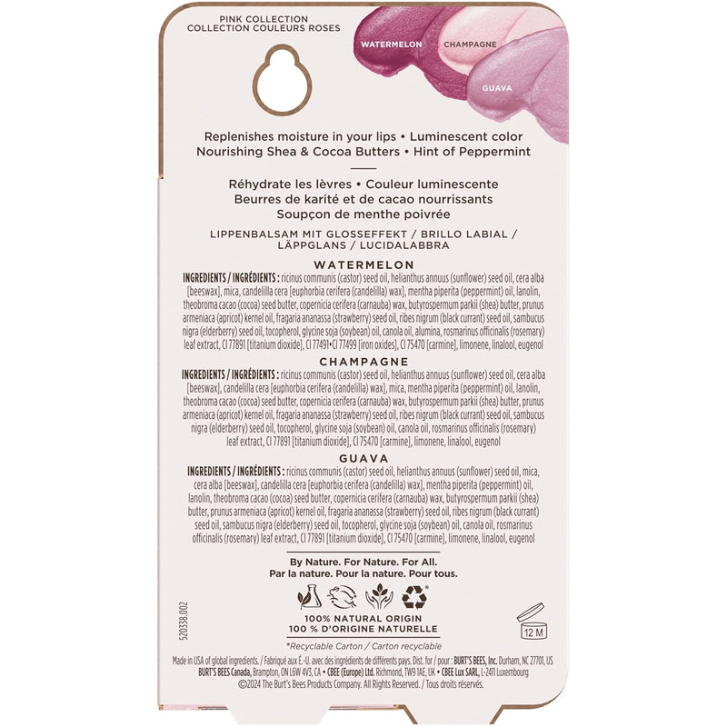 Burt's Bees Lip Shimmer Pink Collection, Tinted Lip Balm Stick, Moisturizing for All Day Hydration with Natural Glowy Pigmented Finish & Buildable Color, 3 Shades; Value Pack, 3 Tubes x 0.09 Oz Infinity Warehouse