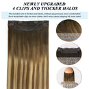 GOO GOO Halo Extensions Remy Human Hair Extensions Ombre Walnut Brown to Ash Brown and Bleach Blonde 80g 16 Inch Invisible Wire Flip Hair Extensions Couture Hairpiece with Secrect Fish Line GOO GOO Store