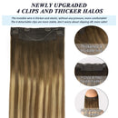 GOO GOO Halo Hair Extensions Human Hair Ombre Walnut Brown to Ash Brown and Bleach Blonde 100g 20 Inch Straight Hidden Crown Wire Hair Extensions Flip in with Invisiblbe Fish Line Layered Hairpiece GOO GOO Store