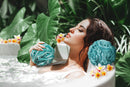 Loofah Bath Sponge XL 75g Set of 4 Ocean Colors by À La Paix - Soft Exfoliating Shower Lufa for Silky Skin - Long-Handle Mesh Body Poufs- Women and Men’s Luffas - Loufa Sponges- Full Cleanse & Lather à la paix