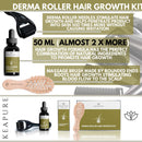 KEAPURE Derma Roller for Hair Growth - 50 ml Natural Hair Regrowth Serum + Wooden Hair Scalp Massager and Micro Needling Roller for Hair | Advanced Scalp Stimulator Hair Regrowth for Men and Woman KEAPURE
