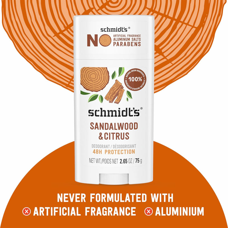 Schmidt's Aluminum-Free Vegan Deodorant Sandalwood & Citrus 4 Count for Women and Men, with 24 Hour Odor Protection, Natural Ingredients, Cruelty-Free, 2.65 oz Infinity Warehouse