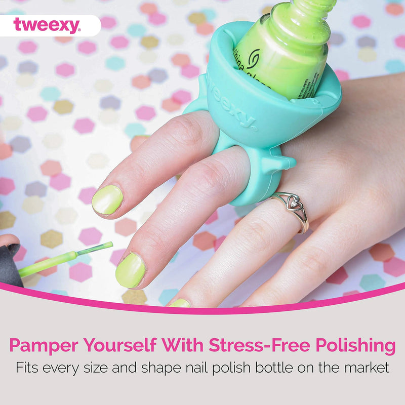 tweexy Wearable Nail Polish Holder Ring, Fingernail Polishing Tool, Manicure and Pedicure Accessories (Spa Green) tweexy