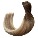Sew in Hair Weft Human Hair Bundles Brown Roots to Golden Brown with Blonde Highlights Real Hair Extensions for Women Brazilian Straight Remy Human Hair Weave Extensions 80 Gram 12 Inch Ubetta Store