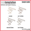 Maybelline Total Temptation Eyebrow Definer Pencil, Medium Brown, 1 Count Maybelline New York