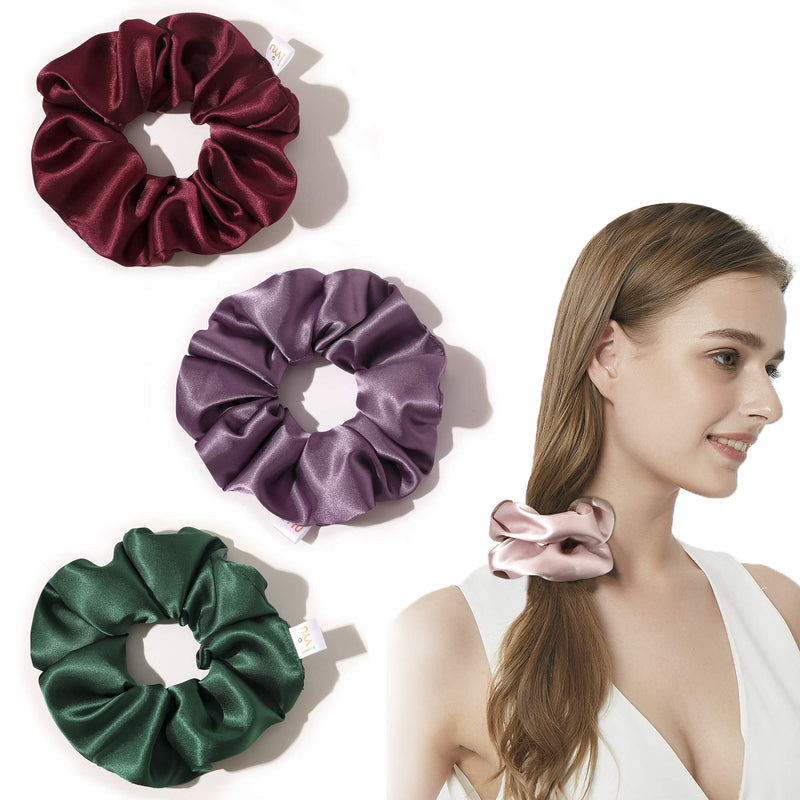 Scrunchies Hair Ties Silk Scrunchie for Girls Women Cute Hairties For Thick Curl Fine Hair No Crease Hair Accessories Soft Ropes Ponytail Holder No Hurt Your Hair (Burgundy Purple Pink Green) Ivyu
