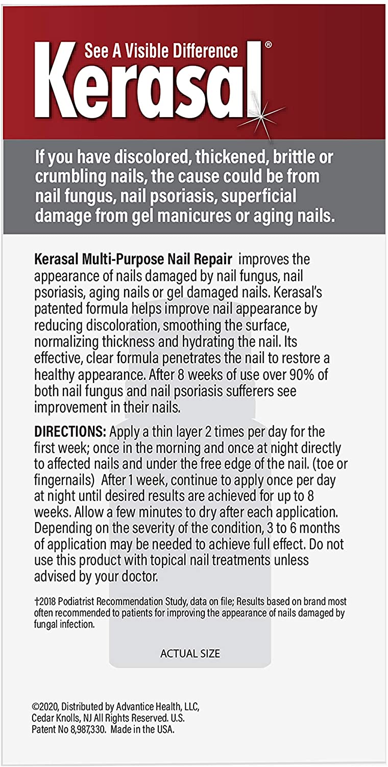 Kerasal Multi-Purpose Nail Repair, Nail Solution for Discolored and Damaged Nails, 0.43 fl oz Kerasal