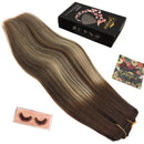 GOO GOO Clip in Hair Extensions Human Hair Balayage Chocolate Brown to Honey Blonde 20 Inch 120g 7pcs Remy Hair Extensions Real Natural Hair Straight GOO GOO